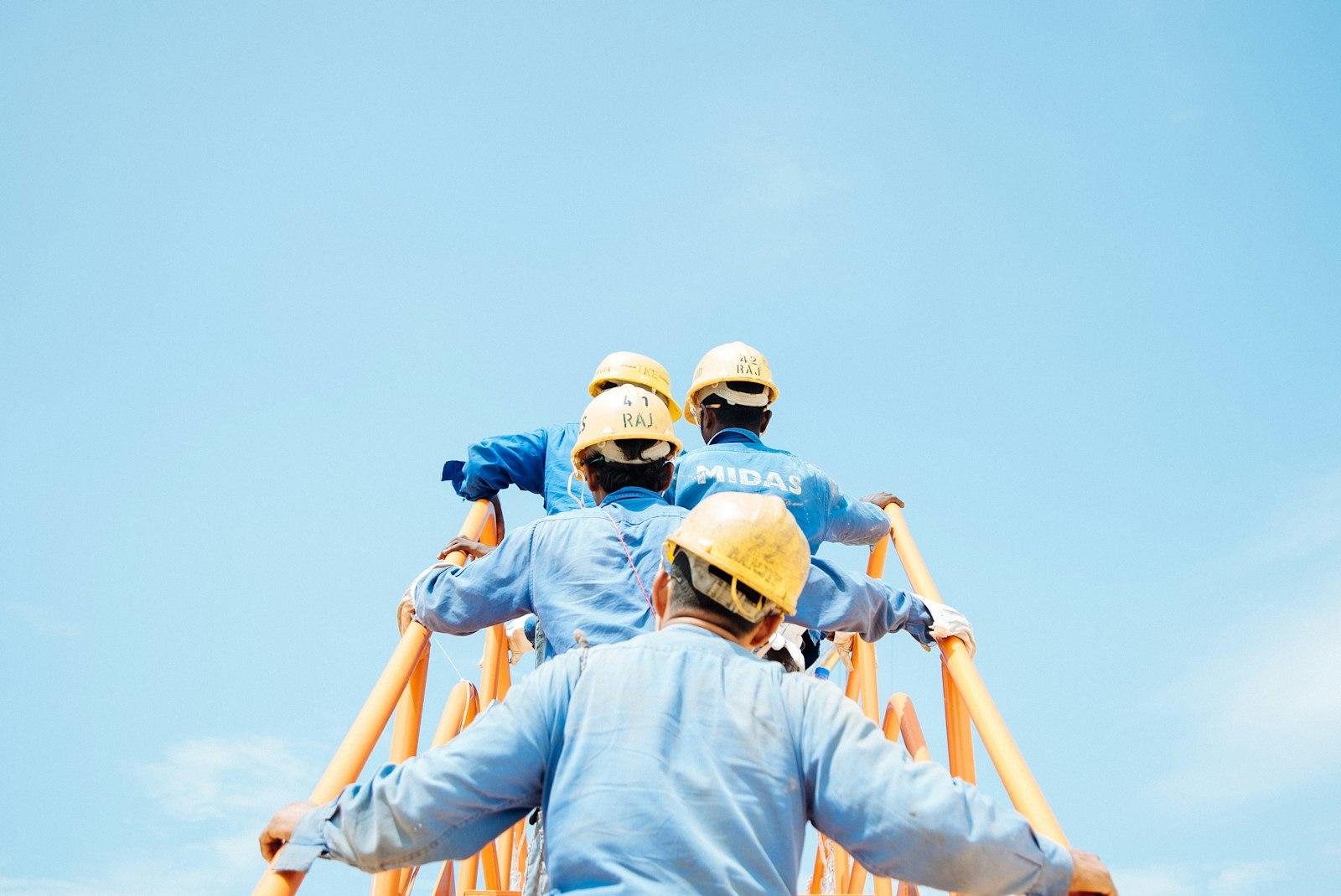 Engineering crew in hard hats on site