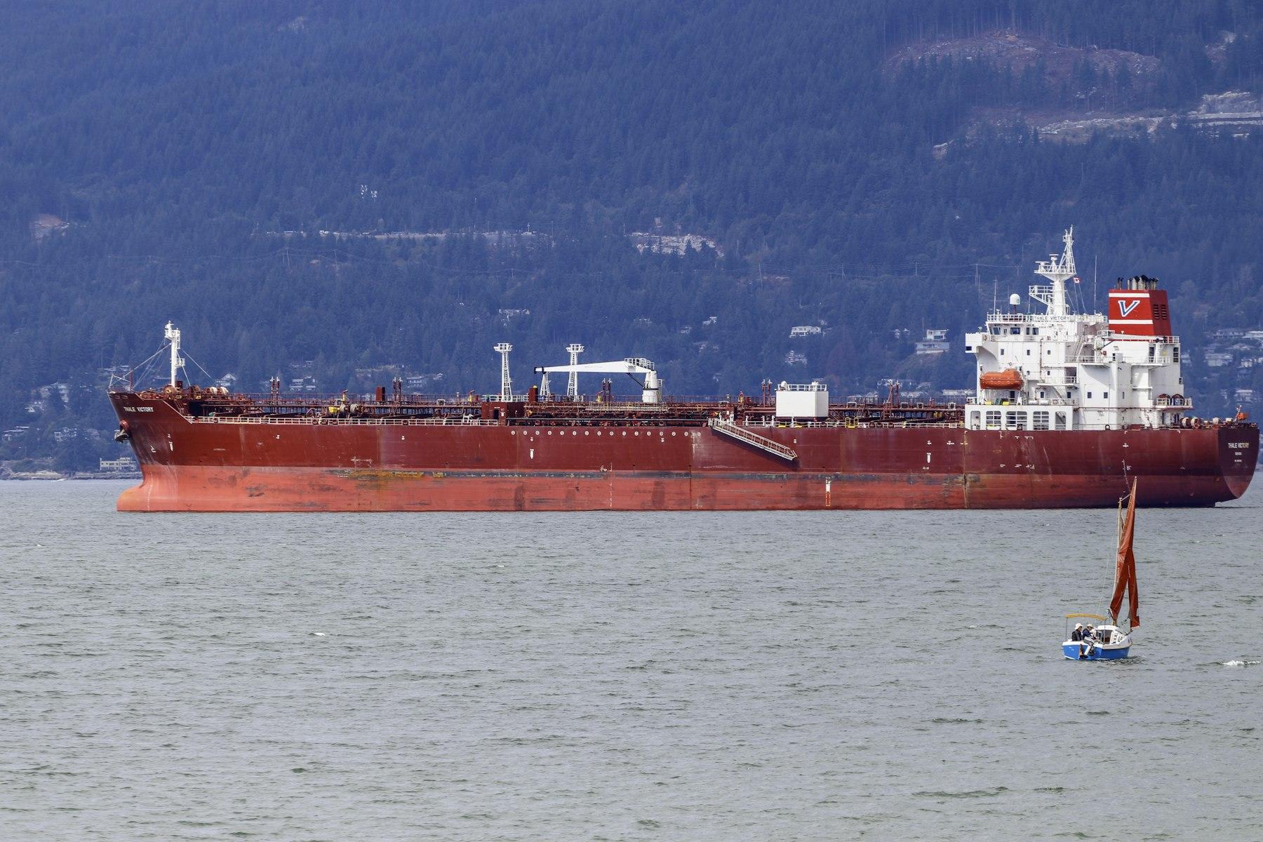 Crude oil tanker under way in coastal waters