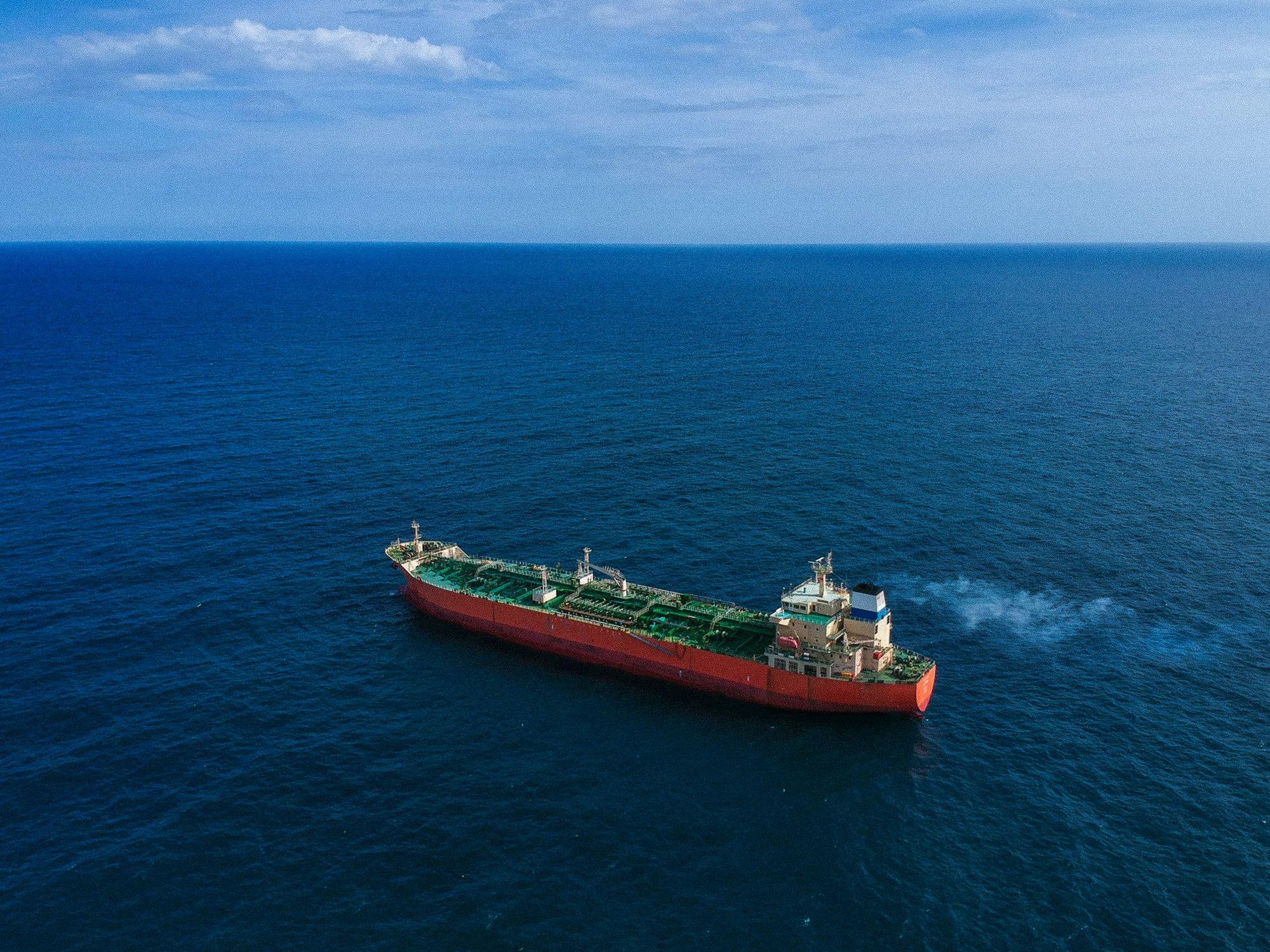 Oil tanker underway on open sea