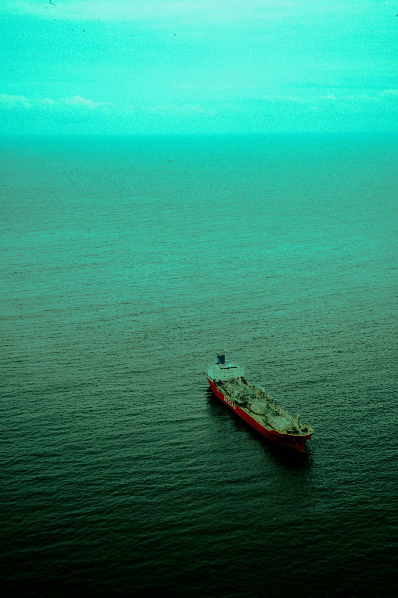 Tanker under way across calm open water